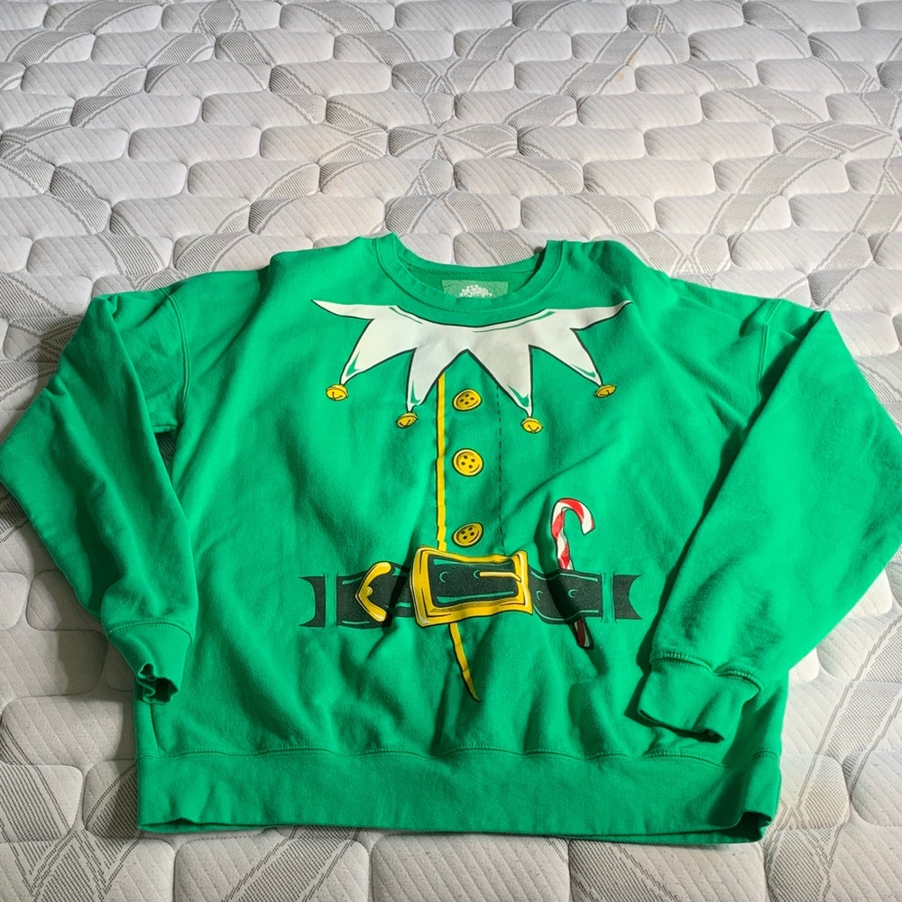 Green Elf Crewneck Sweater - Holiday Graphic Sweatshirt